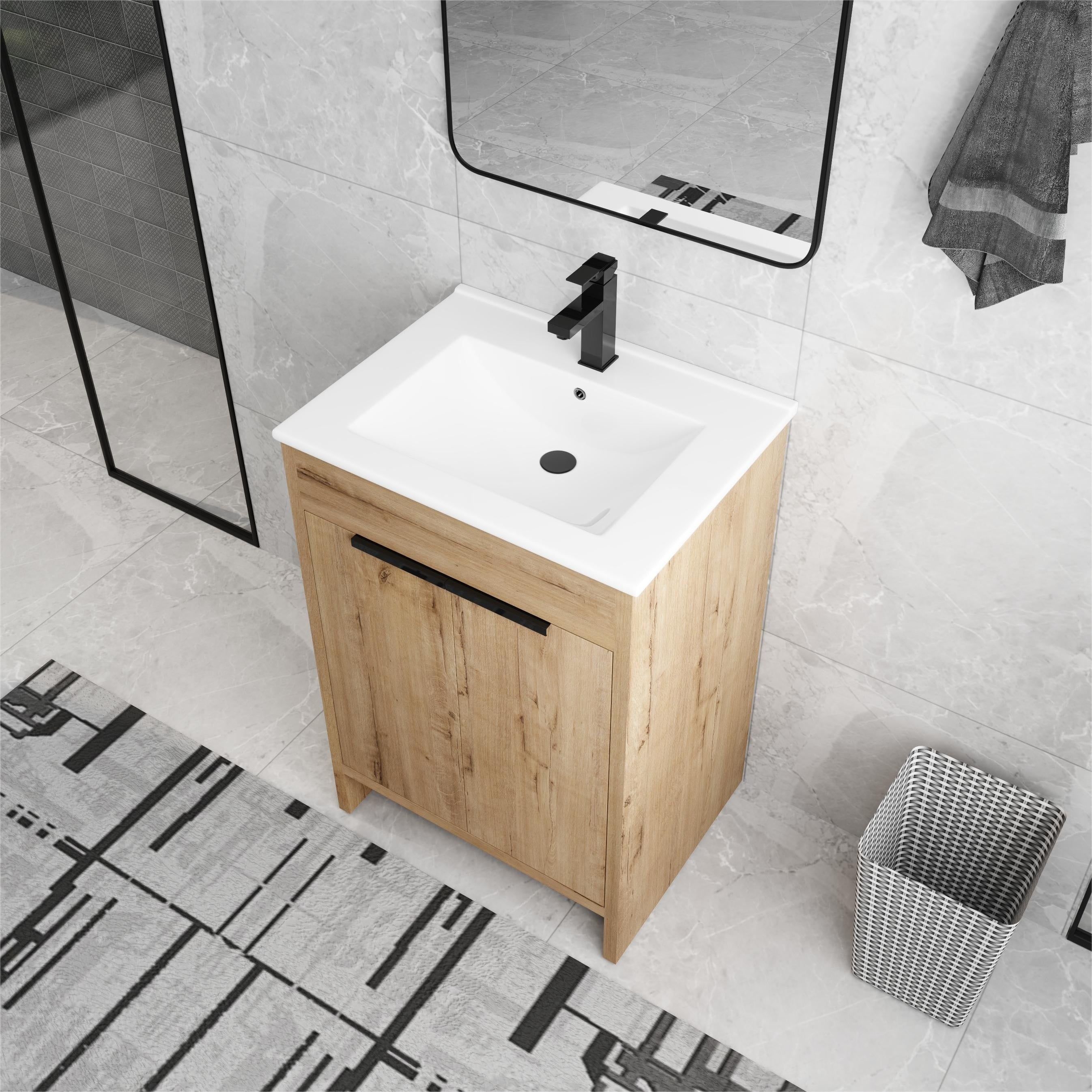Meuble-lavabo Beingnext 24/30/36 avec porte à fermeture douce et étagère réglable
