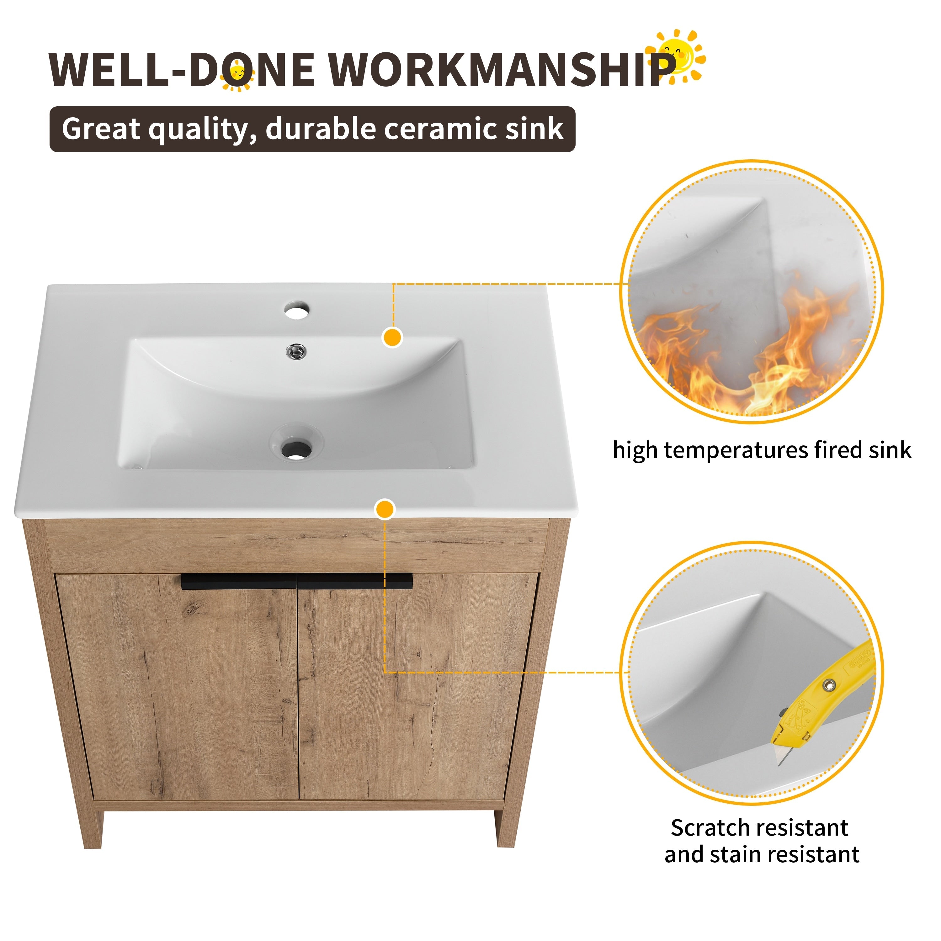 Meuble-lavabo Beingnext 24/30/36 avec porte à fermeture douce et étagère réglable