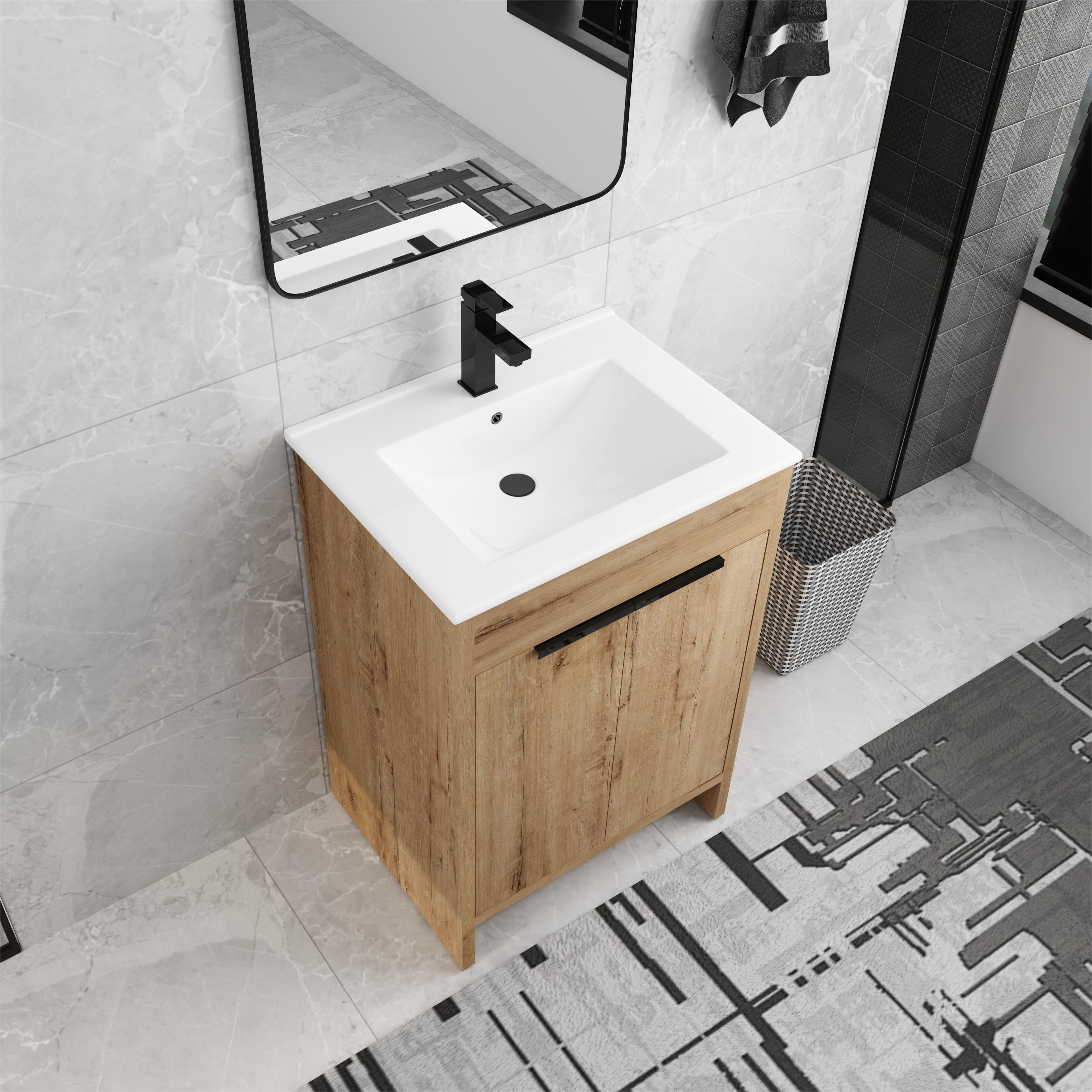 Meuble-lavabo Beingnext 24/30/36 avec porte à fermeture douce et étagère réglable