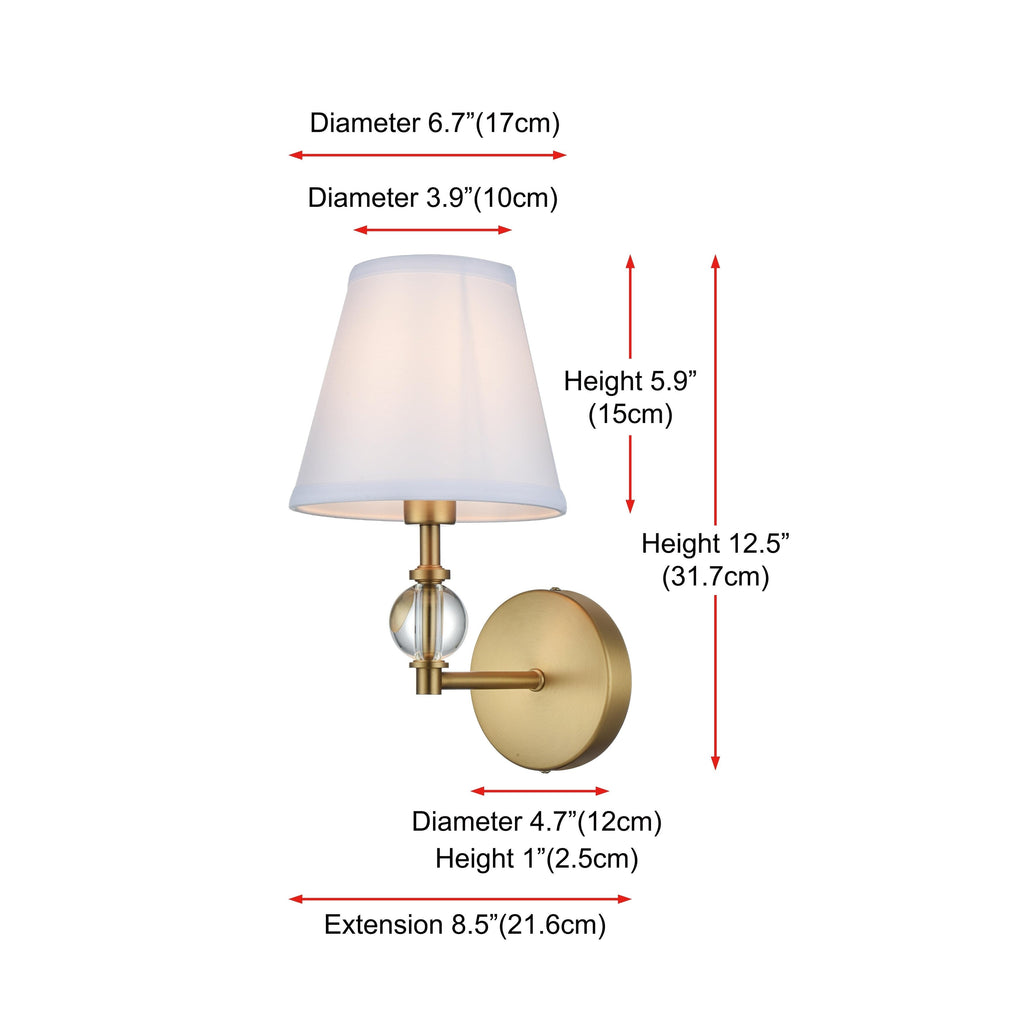 Applique de salle de bain Bella 1 lumière avec abat-jour en tissu blanc