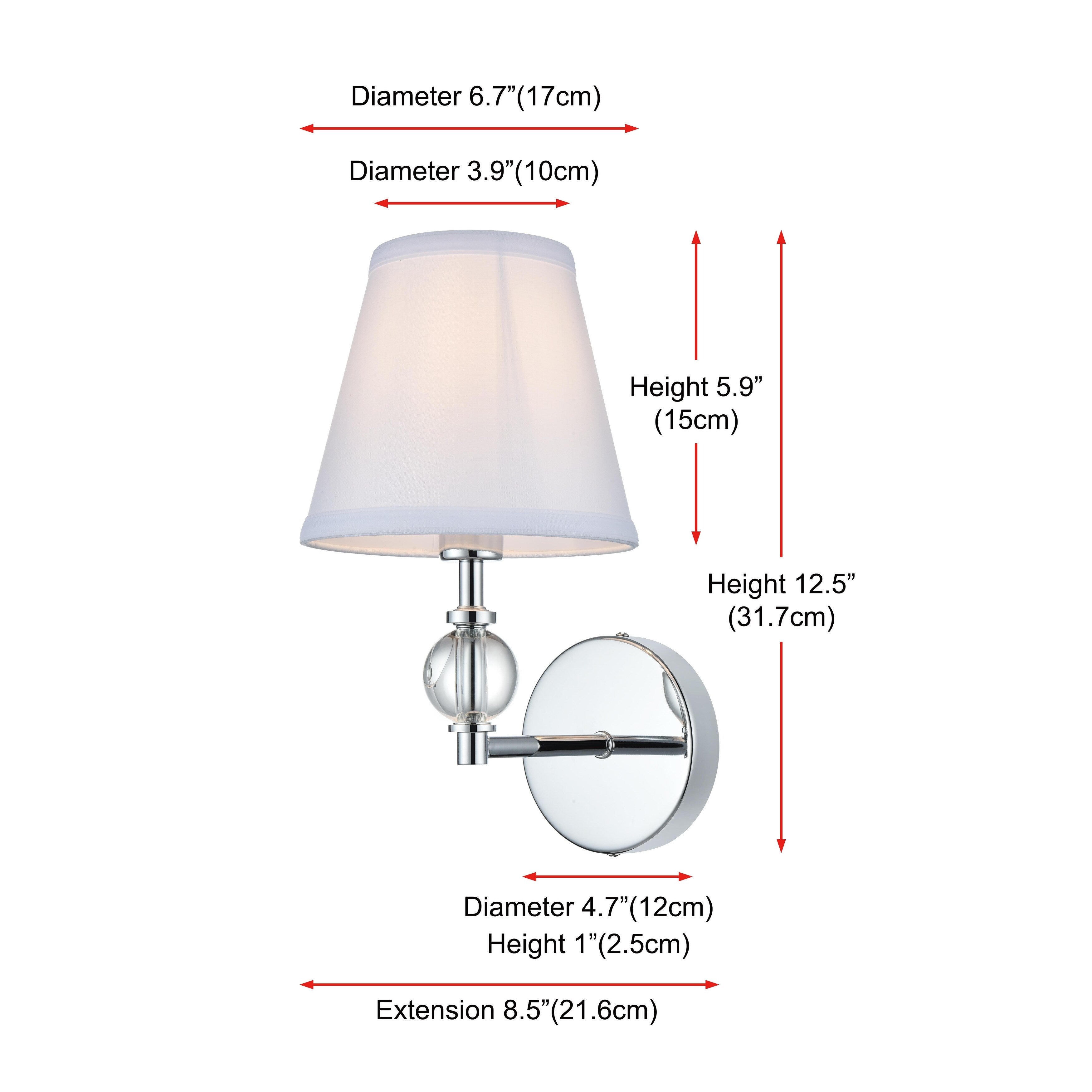 Applique de salle de bain Bella 1 lumière avec abat-jour en tissu blanc