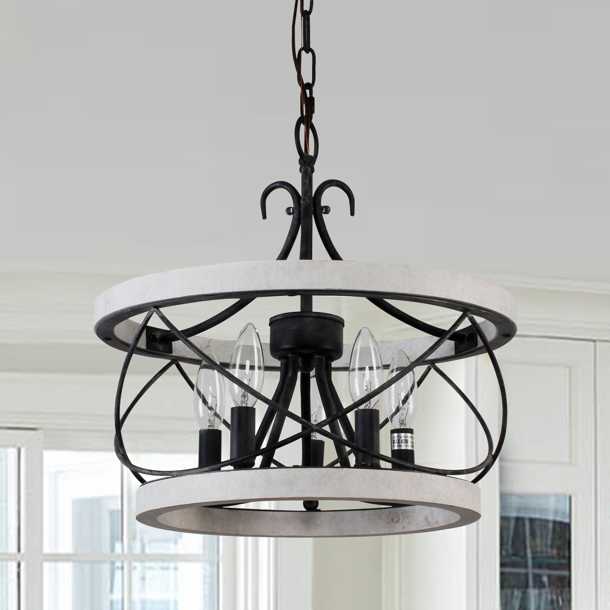 Lustre cage rustique en bois Bella Depot à 5 lumières, éclairage à intensité variable, suspension réglable de style ferme de 15,7 pouces pour îlot de cuisine