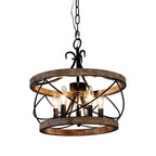Lustre cage rustique en bois Bella Depot à 5 lumières, éclairage à intensité variable, suspension réglable de style ferme de 15,7 pouces pour îlot de cuisine