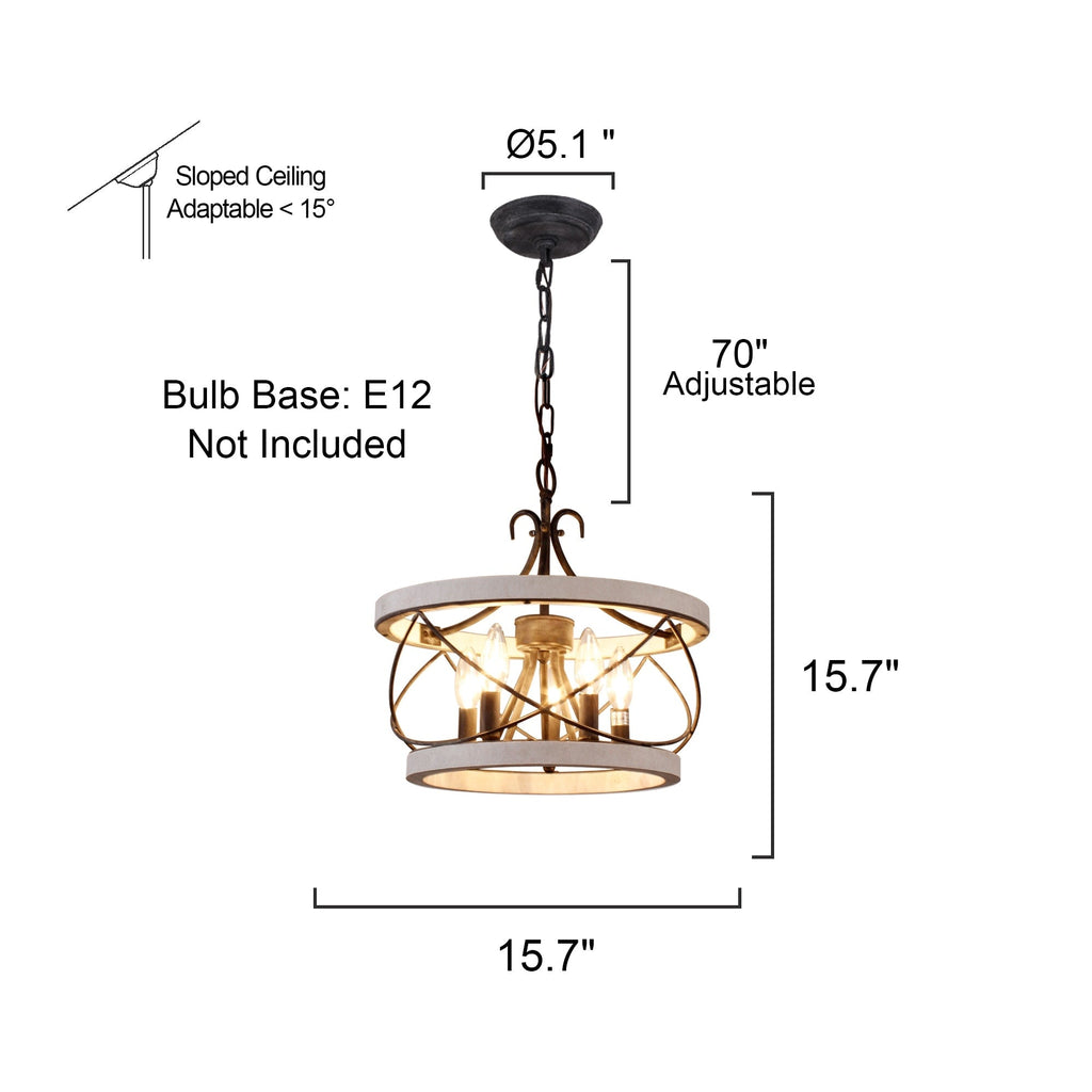 Lustre cage rustique en bois Bella Depot à 5 lumières, éclairage à intensité variable, suspension réglable de style ferme de 15,7 pouces pour îlot de cuisine