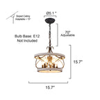 Lustre cage rustique en bois Bella Depot à 5 lumières, éclairage à intensité variable, suspension réglable de style ferme de 15,7 pouces pour îlot de cuisine