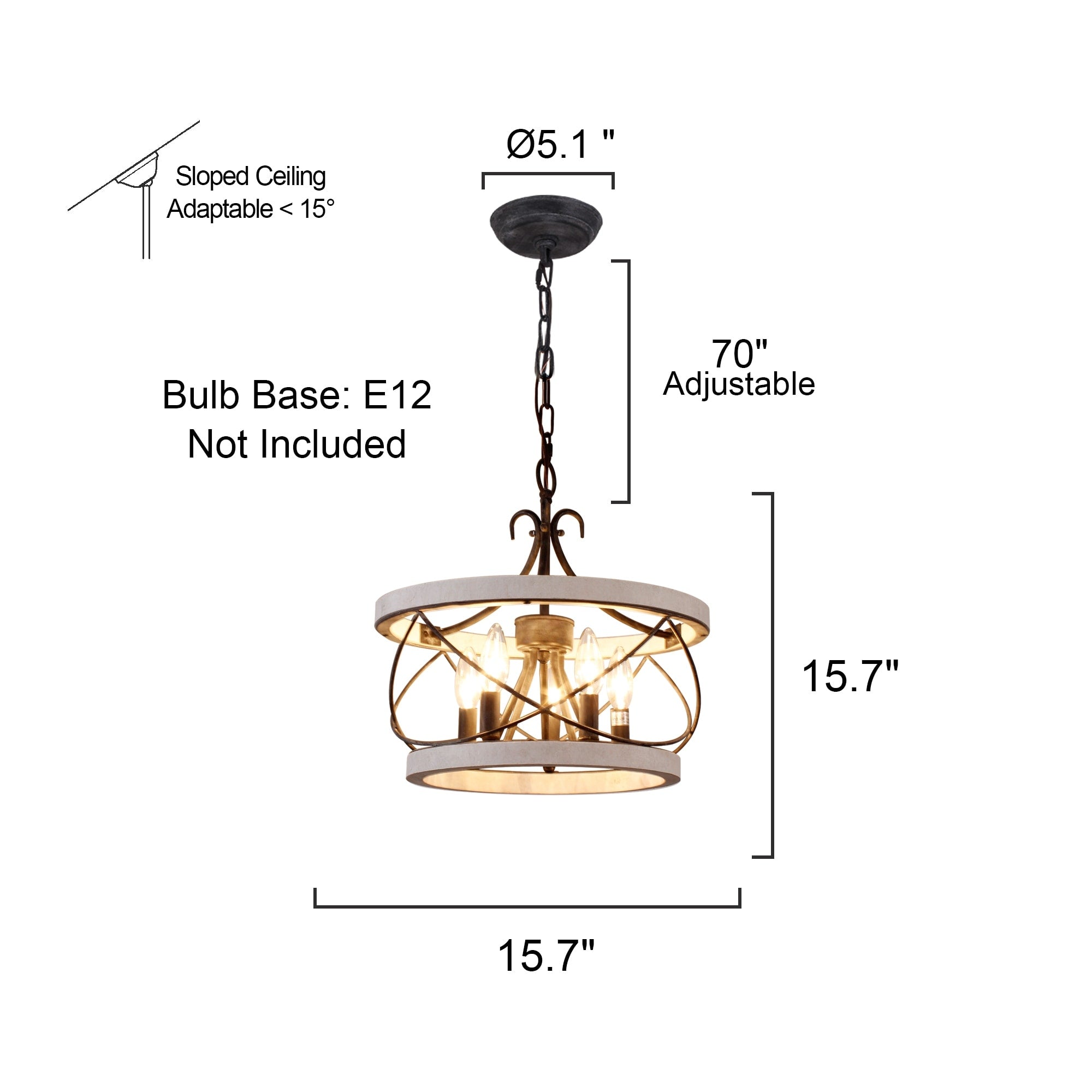 Lustre cage rustique en bois Bella Depot à 5 lumières, éclairage à intensité variable, suspension réglable de style ferme de 15,7 pouces pour îlot de cuisine