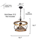 Lustre cage rustique en bois Bella Depot à 5 lumières, éclairage à intensité variable, suspension réglable de style ferme de 15,7 pouces pour îlot de cuisine