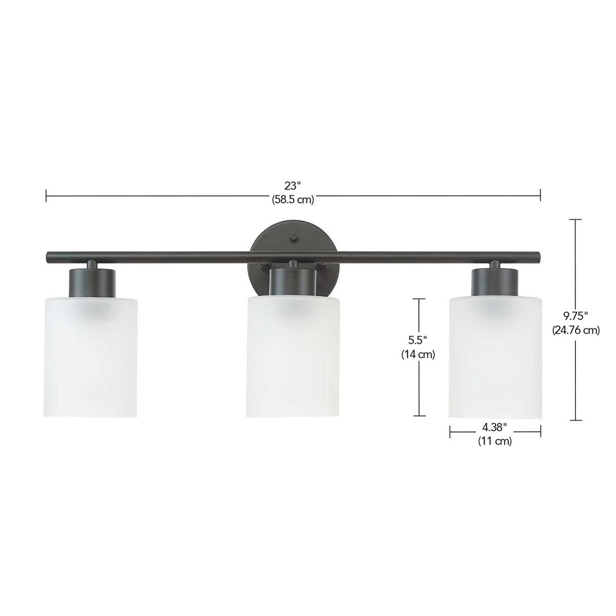 Luminaire de salle de bain Bellevue Lydia à 3 lampes, 23 pouces, avec verre givré