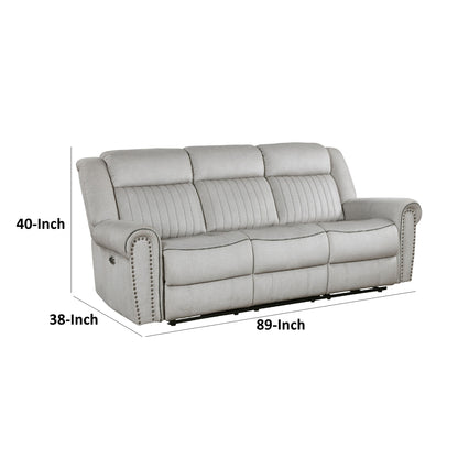 Canapé inclinable électrique Ben, 89 pouces, microfibre grise, garnitures cloutées