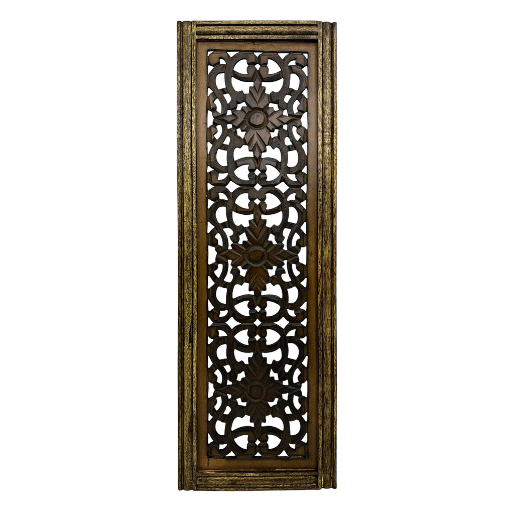 Panneaux muraux en bois sculptés à la main à motif floral Benzara, assortiment de deux, marron