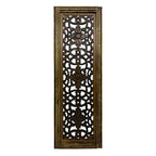 Panneaux muraux en bois sculptés à la main à motif floral Benzara, assortiment de deux, marron