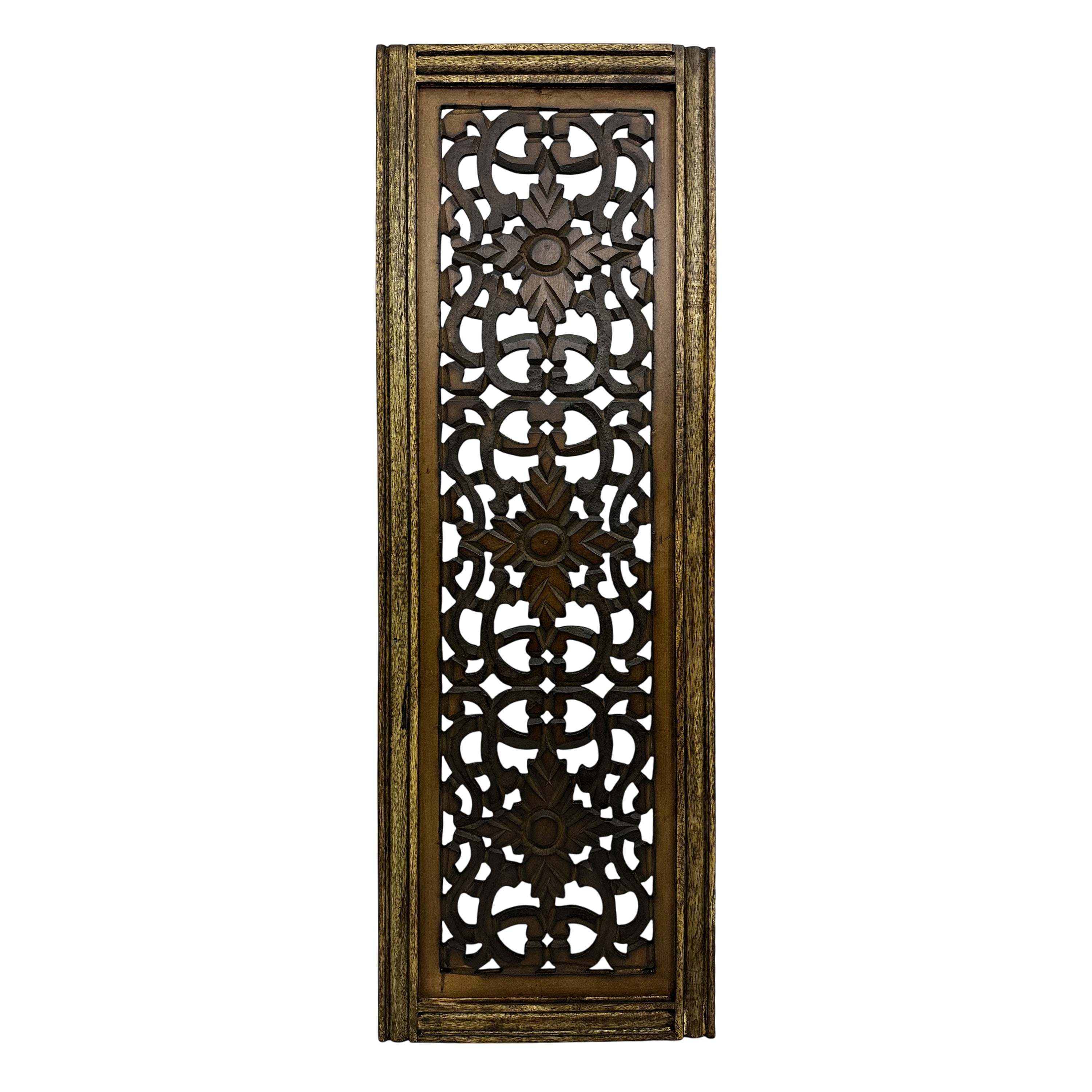 Panneaux muraux en bois sculptés à la main à motif floral Benzara, assortiment de deux, marron