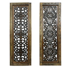 Panneaux muraux en bois sculptés à la main à motif floral Benzara, assortiment de deux, marron