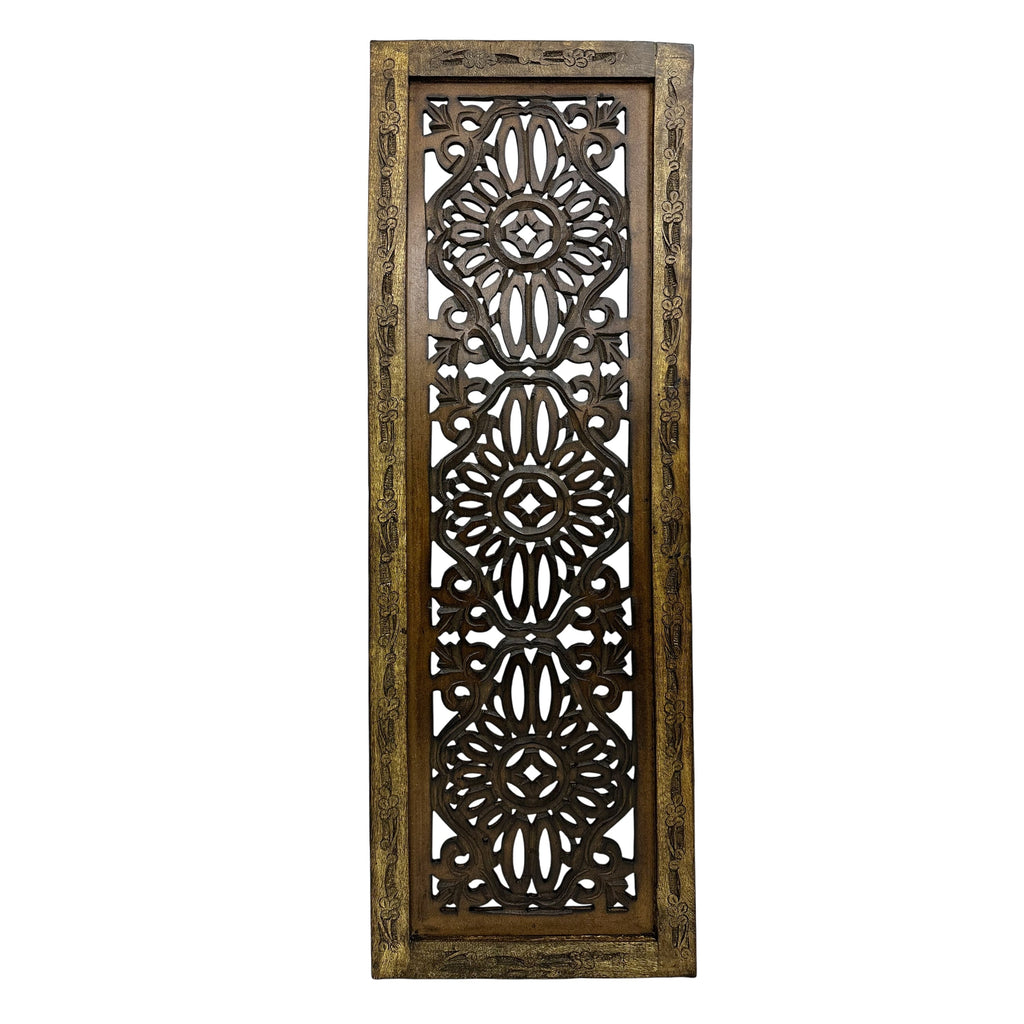 Panneaux muraux en bois sculptés à la main à motif floral Benzara, assortiment de deux, marron