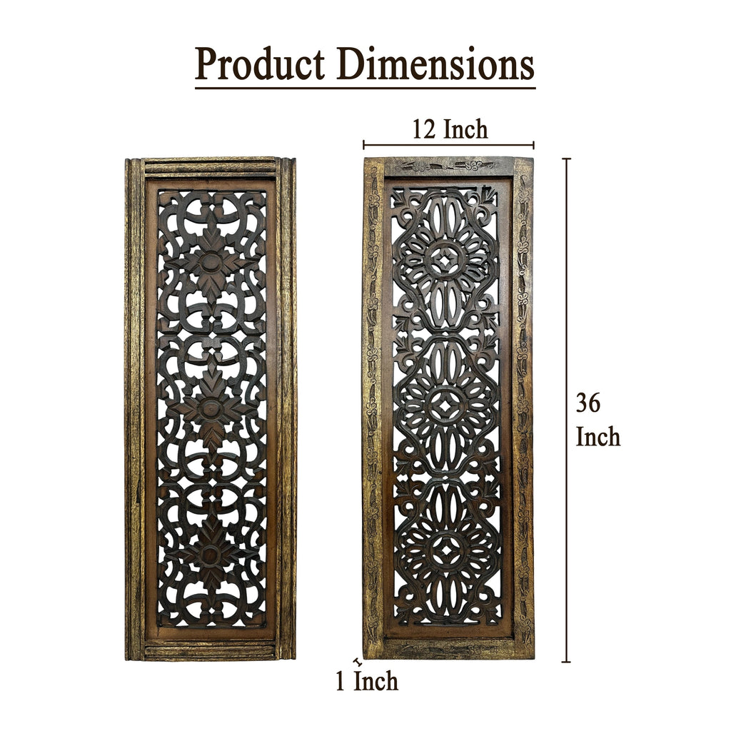 Panneaux muraux en bois sculptés à la main à motif floral Benzara, assortiment de deux, marron