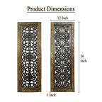 Panneaux muraux en bois sculptés à la main à motif floral Benzara, assortiment de deux, marron