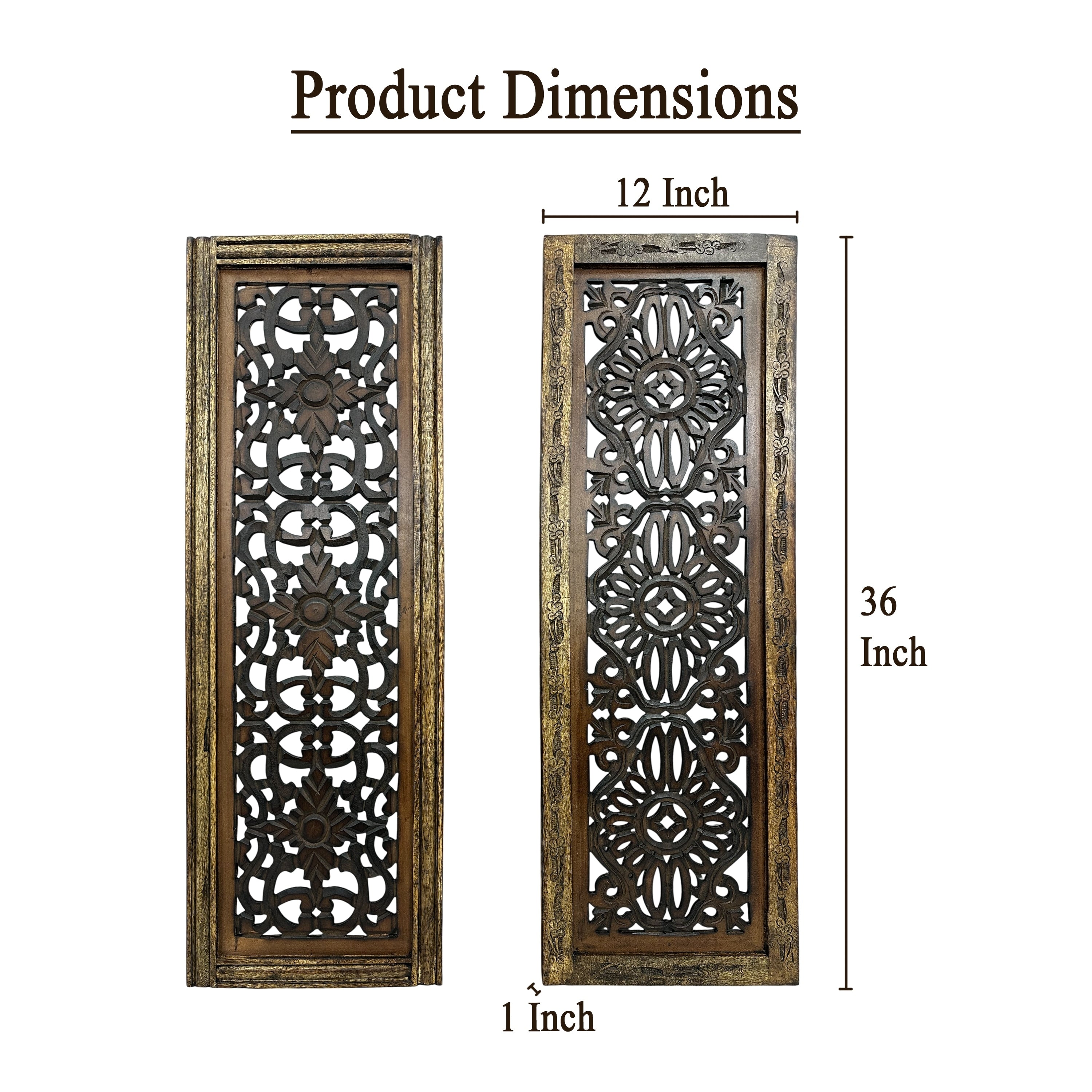 Panneaux muraux en bois sculptés à la main à motif floral Benzara, assortiment de deux, marron