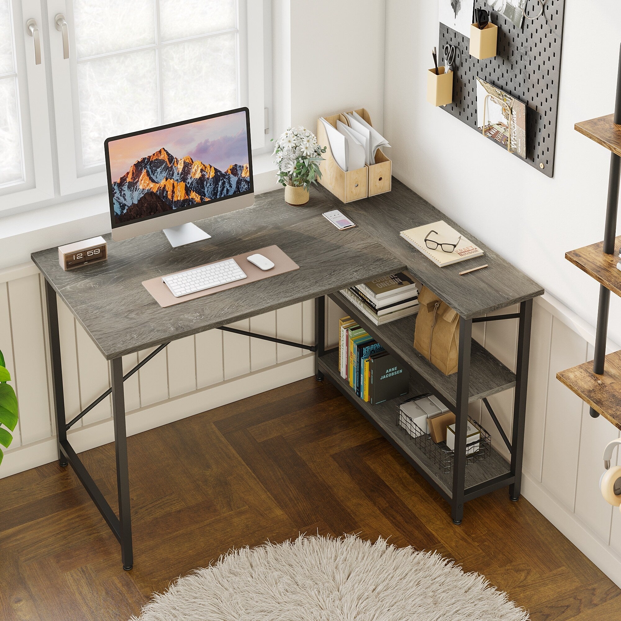 Petit bureau en L avec étagères de rangement Bureau d'ordinateur d'angle