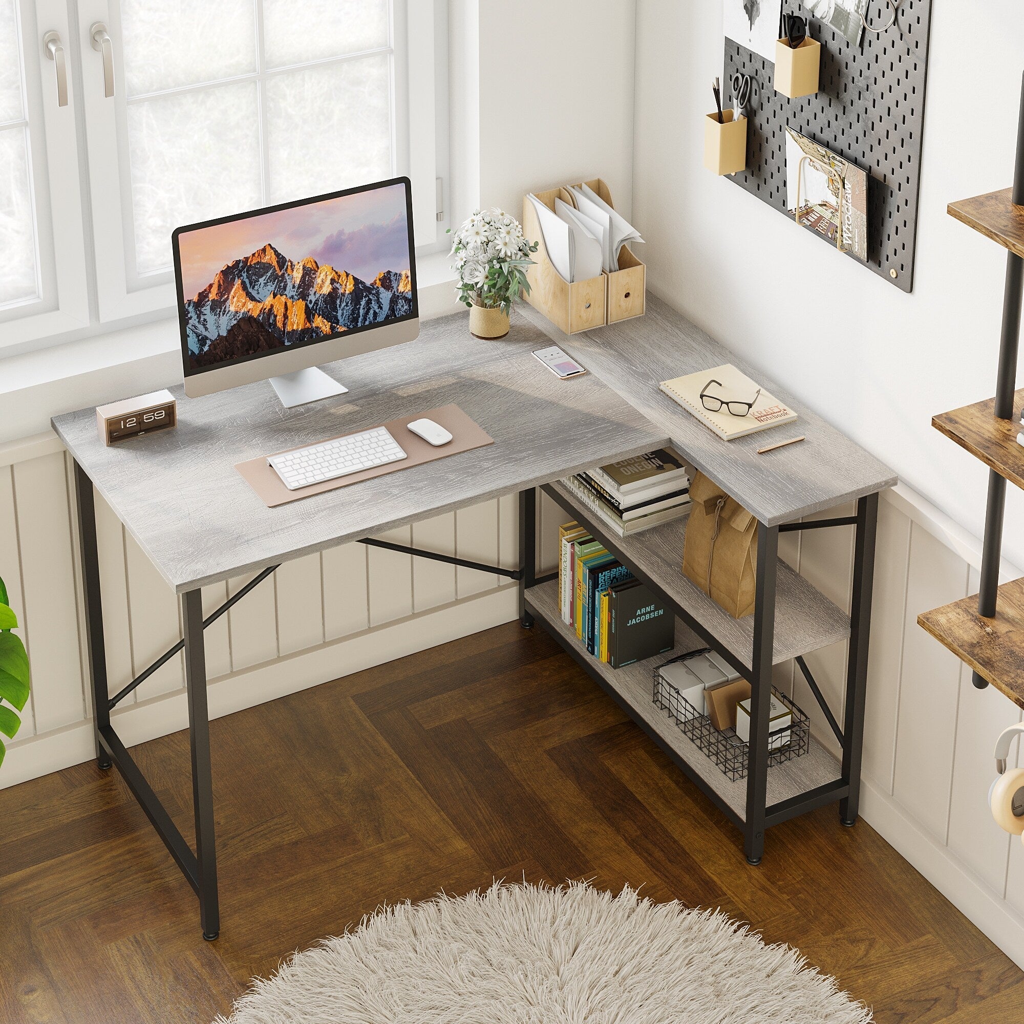 Petit bureau en L avec étagères de rangement Bureau d'ordinateur d'angle