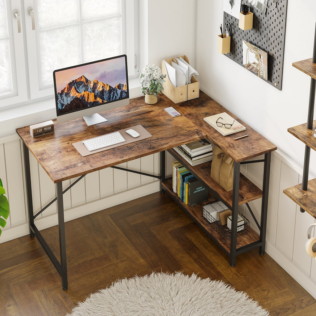Petit bureau en L avec étagères de rangement Bureau d'ordinateur d'angle