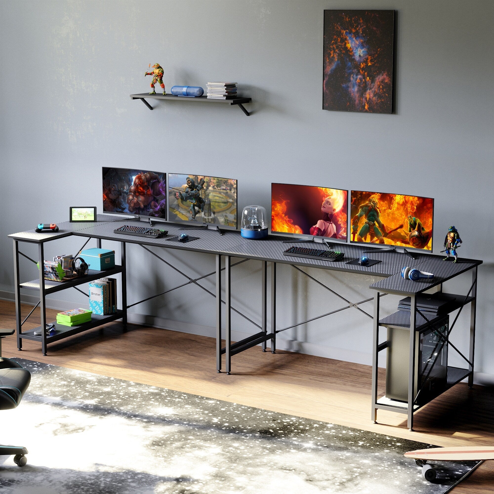 Petit bureau en L avec étagères de rangement Bureau d'ordinateur d'angle
