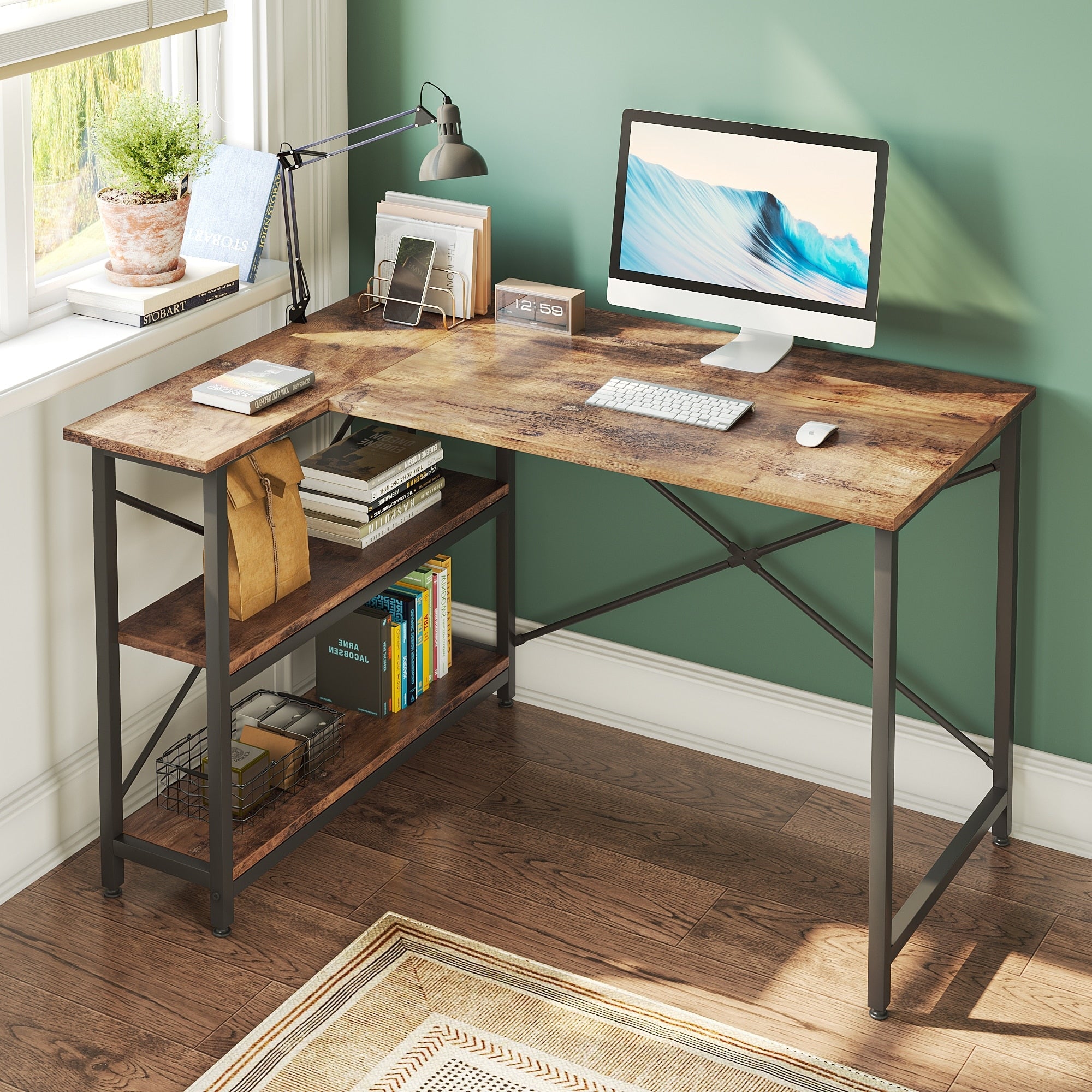 Petit bureau en L avec étagères de rangement Bureau d'ordinateur d'angle