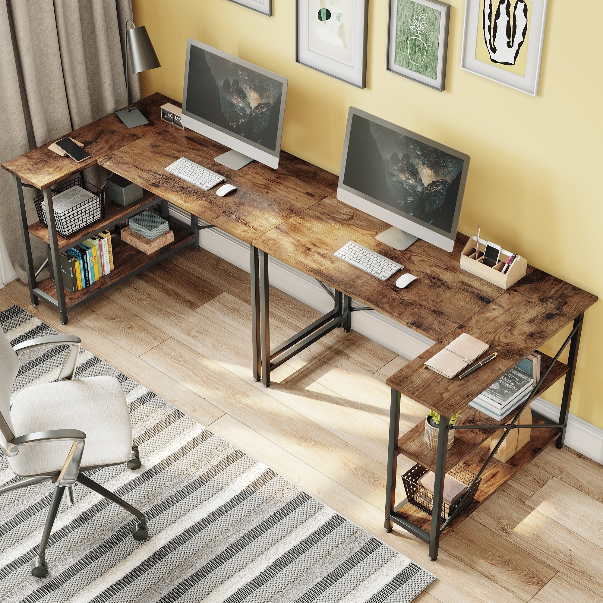 Petit bureau en L avec étagères de rangement Bureau d'ordinateur d'angle