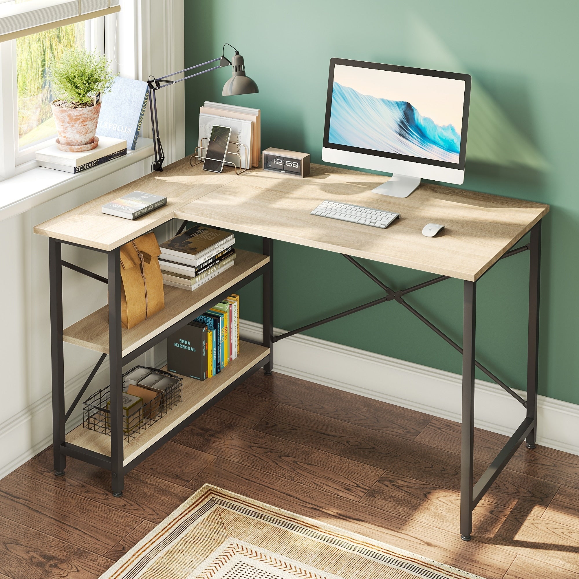 Petit bureau en L avec étagères de rangement Bureau d'ordinateur d'angle