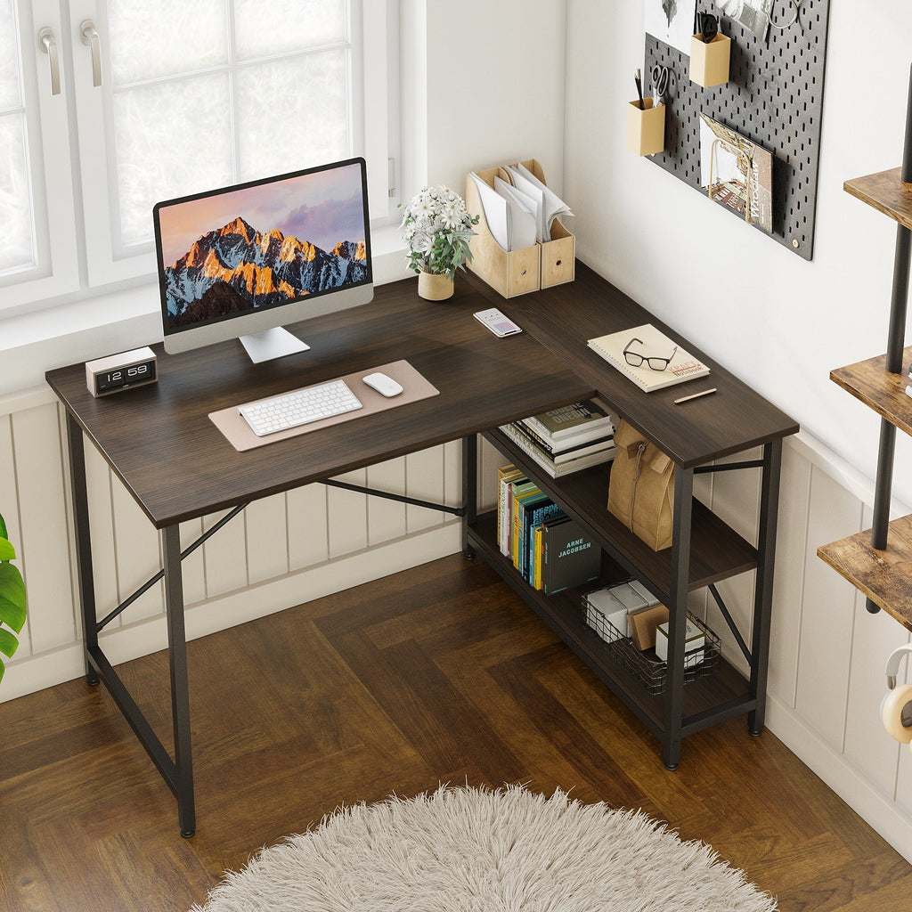 Petit bureau en L avec étagères de rangement Bureau d'ordinateur d'angle