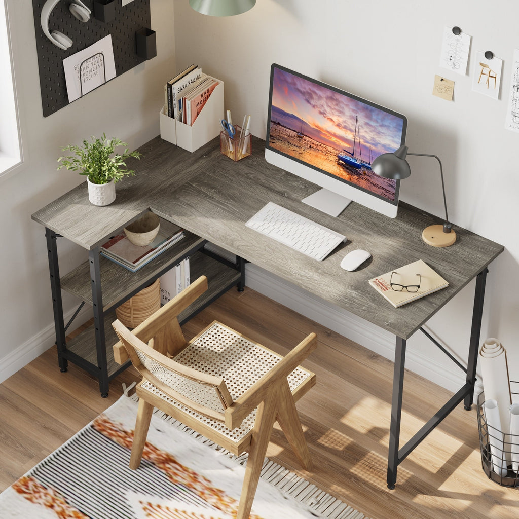 Petit bureau en L avec étagères de rangement Bureau d'ordinateur d'angle