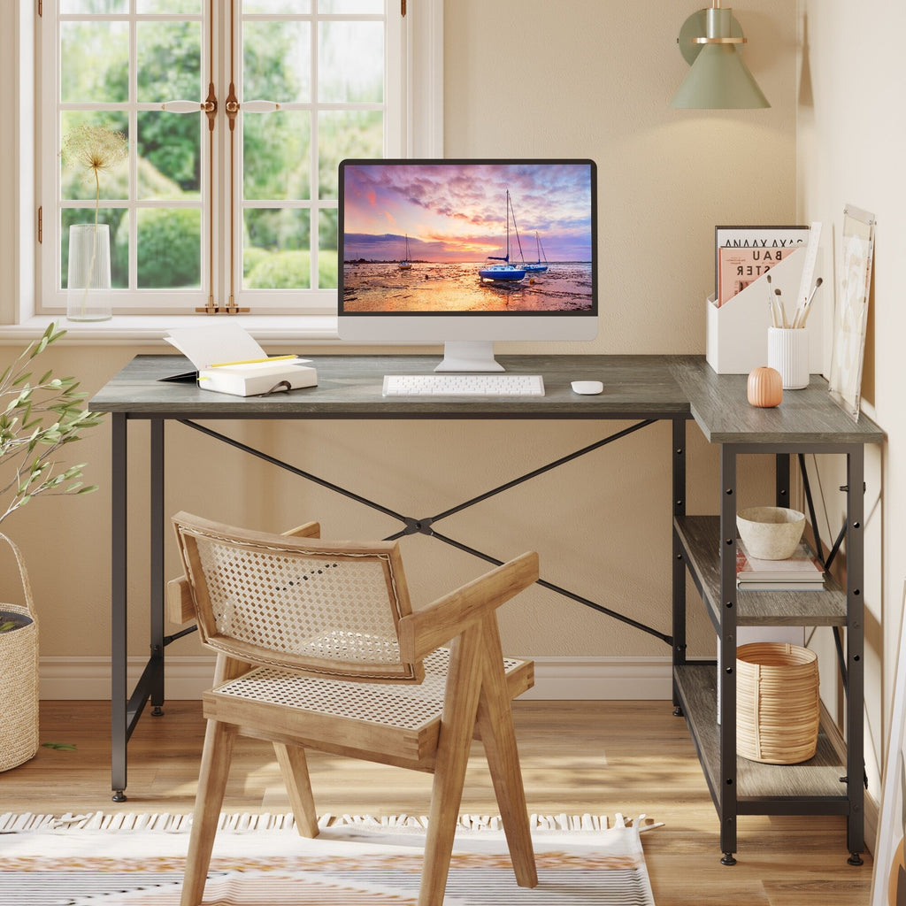 Petit bureau en L avec étagères de rangement Bureau d'ordinateur d'angle
