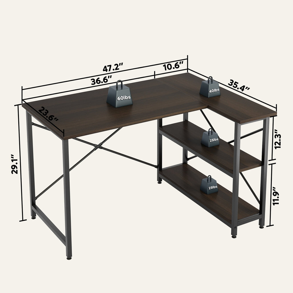 Petit bureau en L avec étagères de rangement Bureau d'ordinateur d'angle