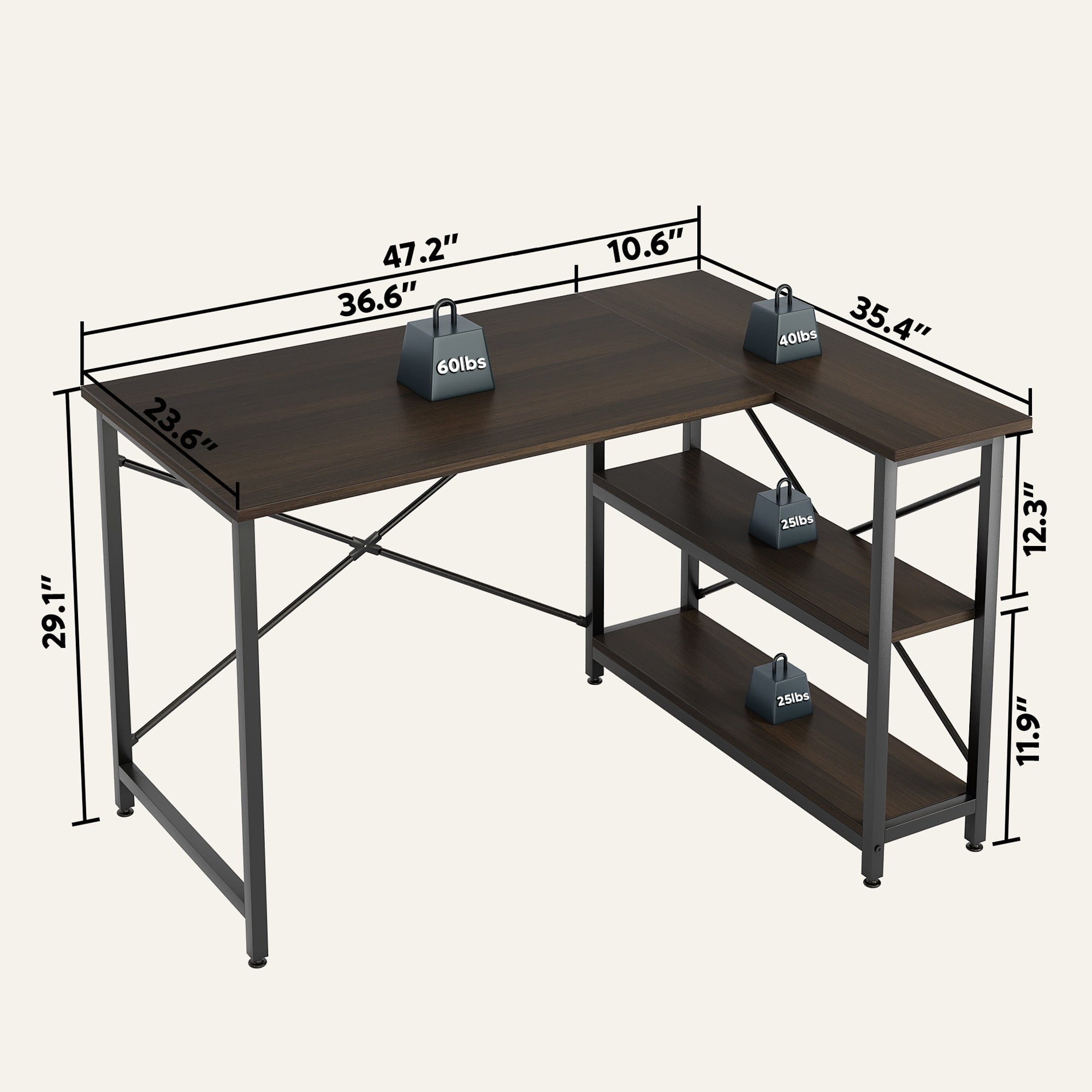 Petit bureau en L avec étagères de rangement Bureau d'ordinateur d'angle