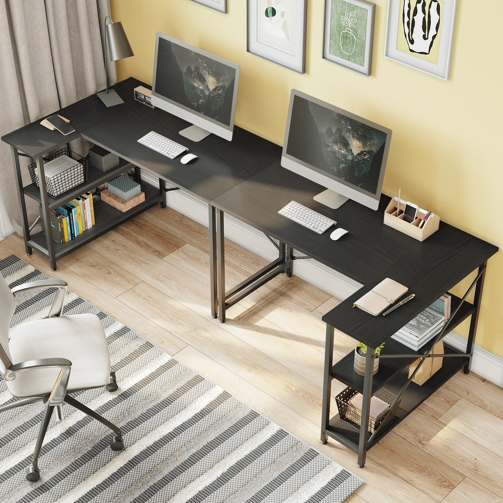 Petit bureau en L avec étagères de rangement Bureau d'ordinateur d'angle