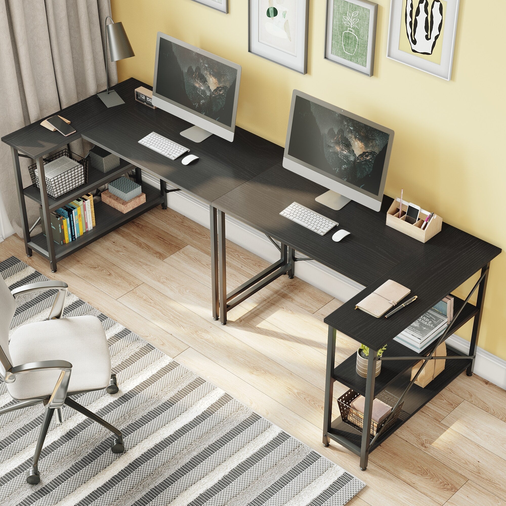 Petit bureau en L avec étagères de rangement Bureau d'ordinateur d'angle