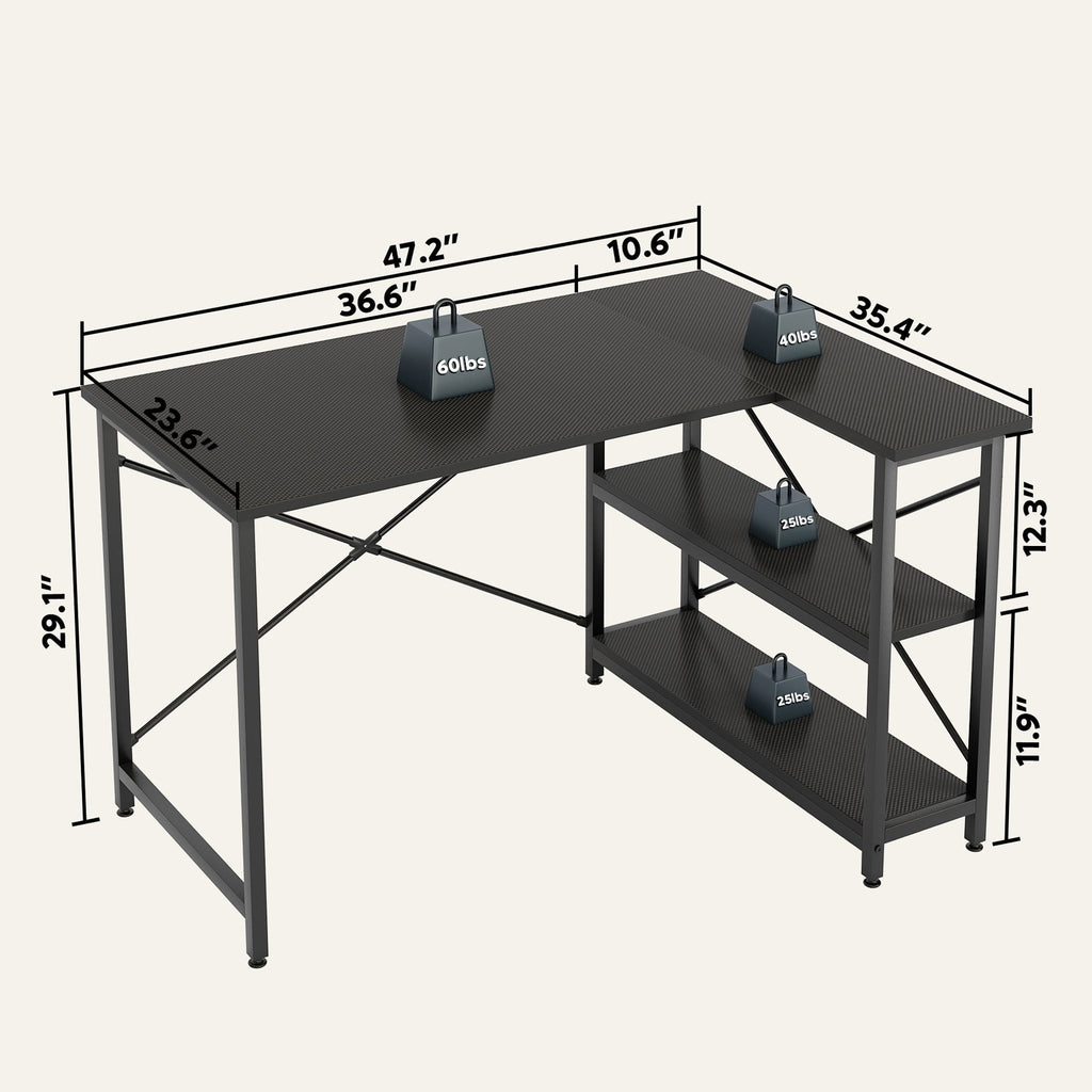 Petit bureau en L avec étagères de rangement Bureau d'ordinateur d'angle