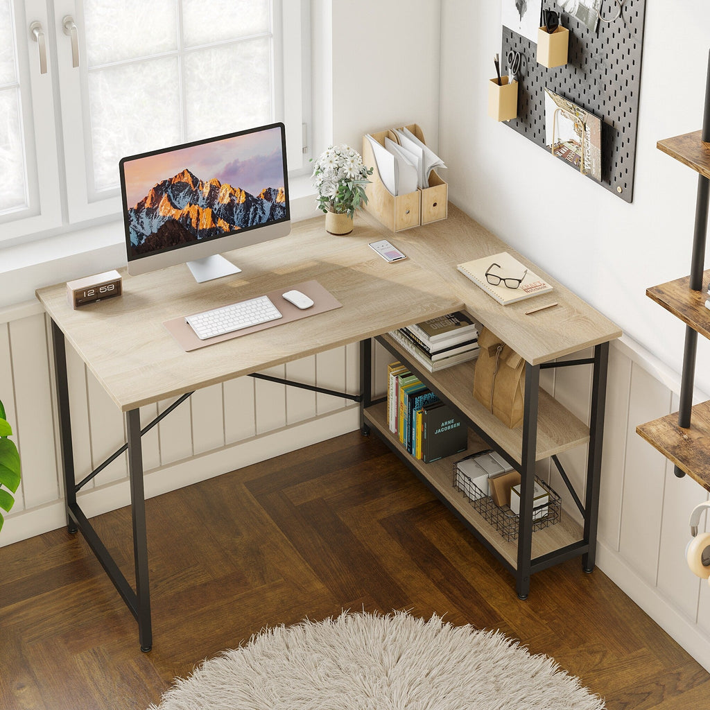 Petit bureau en L avec étagères de rangement Bureau d'ordinateur d'angle