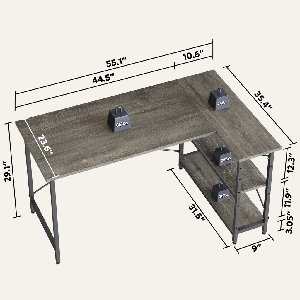 Petit bureau en L avec étagères de rangement Bureau d'ordinateur d'angle