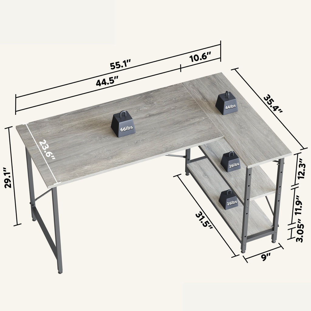 Petit bureau en L avec étagères de rangement Bureau d'ordinateur d'angle