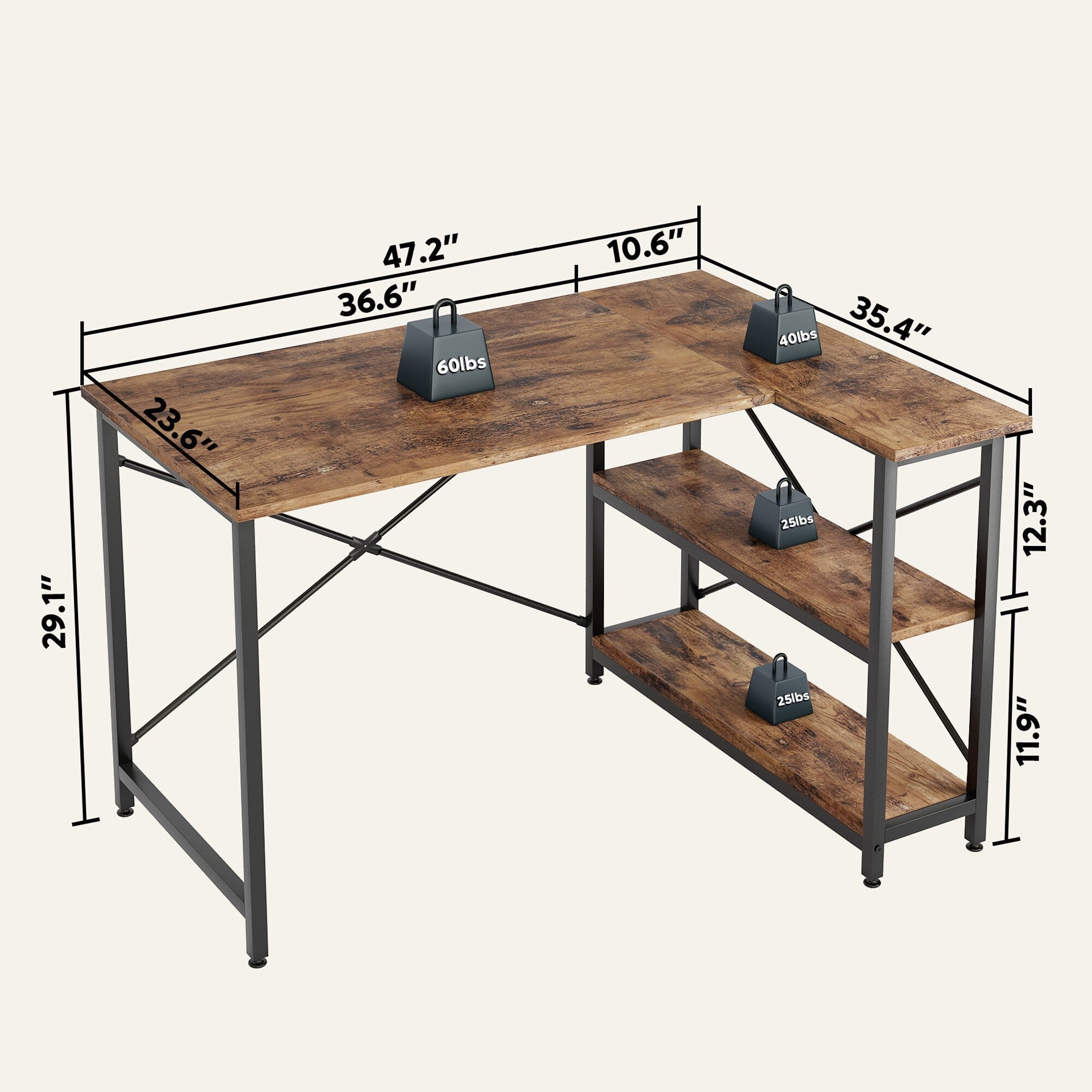 Petit bureau en L avec étagères de rangement Bureau d'ordinateur d'angle