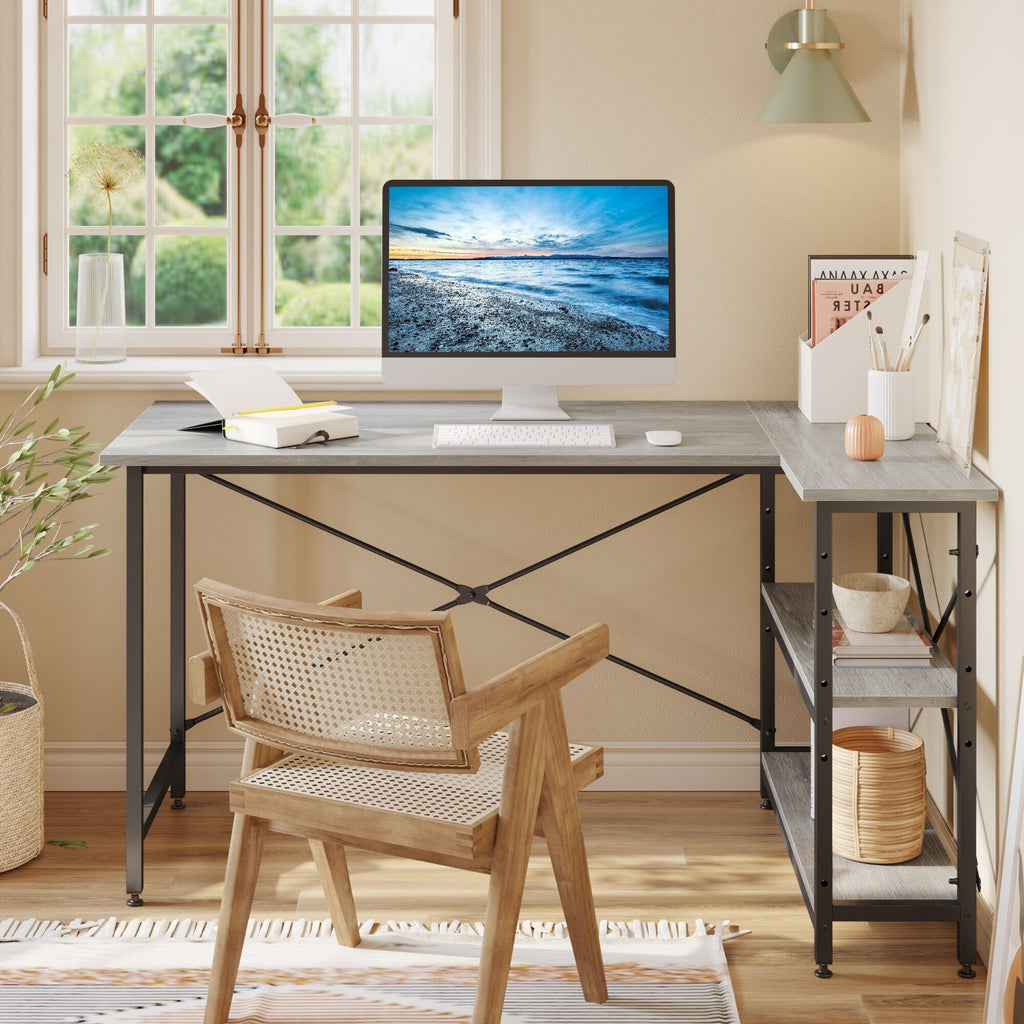 Petit bureau en L avec étagères de rangement Bureau d'ordinateur d'angle