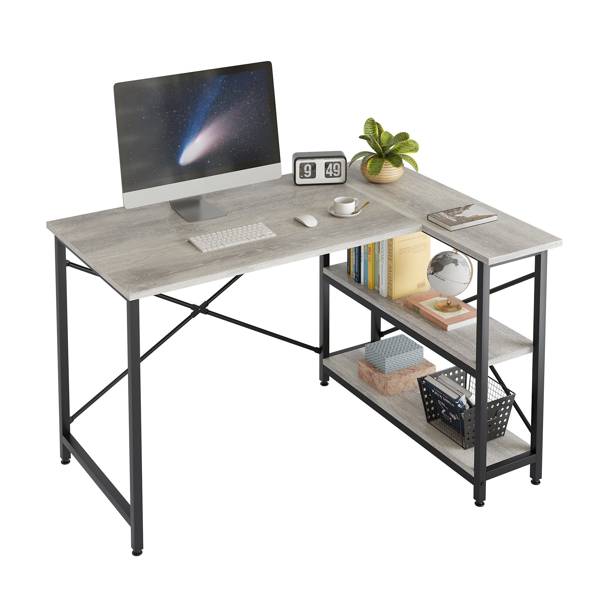 Petit bureau en L avec étagères de rangement Bureau d'ordinateur d'angle