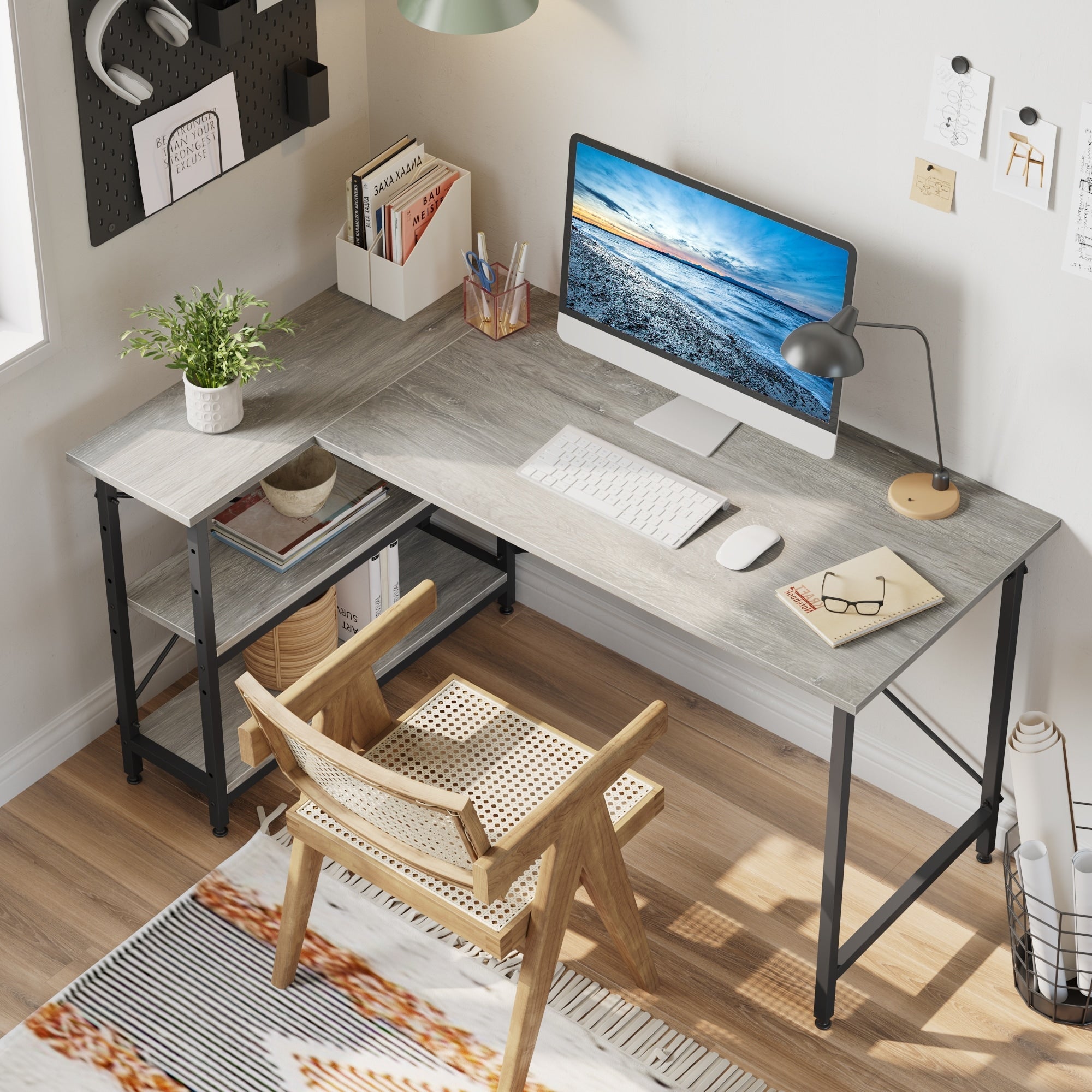 Petit bureau en L avec étagères de rangement Bureau d'ordinateur d'angle