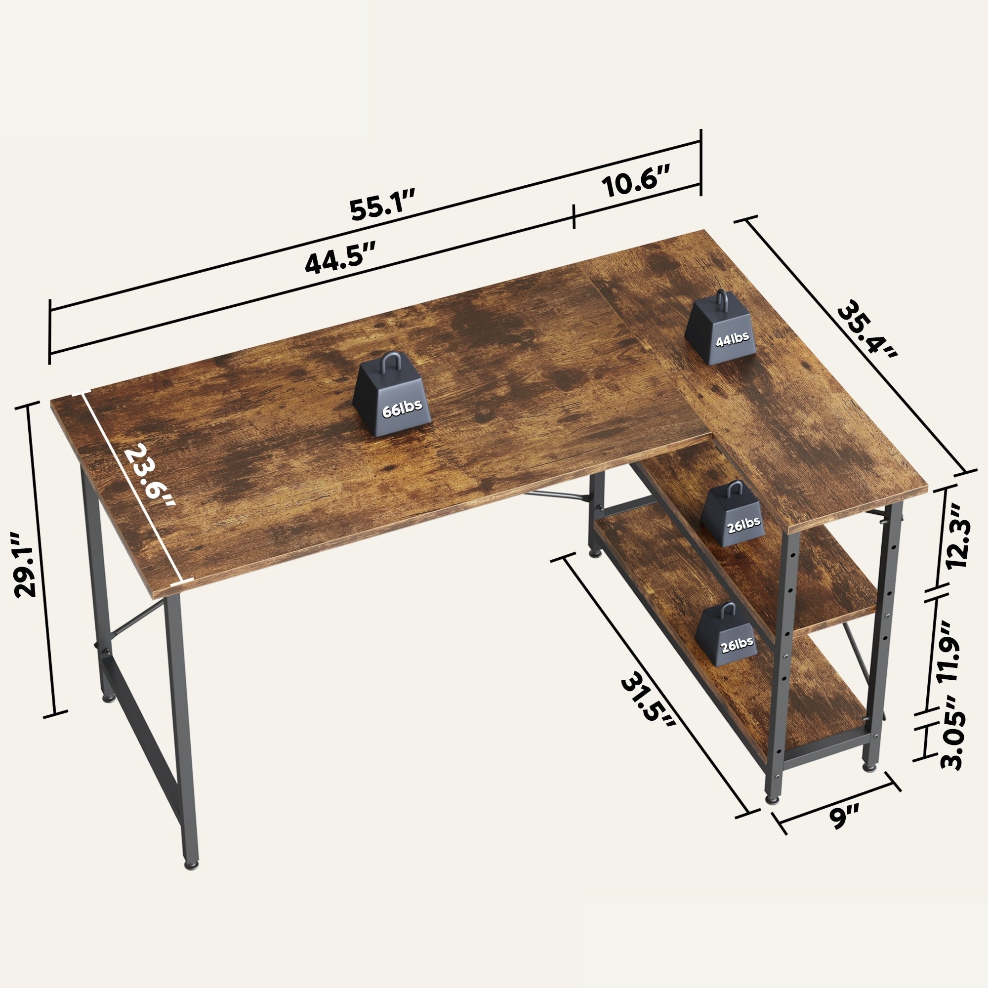 Petit bureau en L avec étagères de rangement Bureau d'ordinateur d'angle