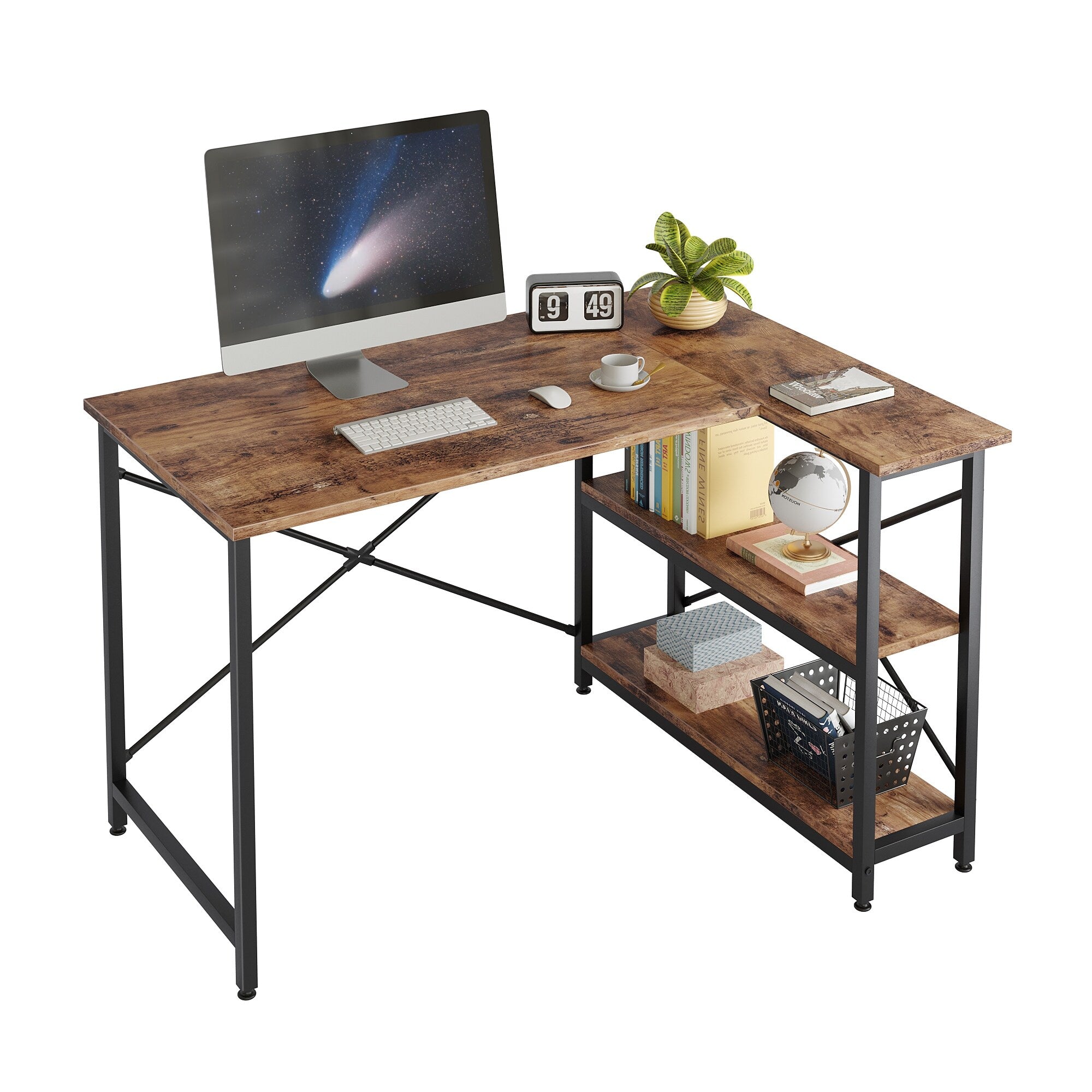 Petit bureau en L avec étagères de rangement Bureau d'ordinateur d'angle