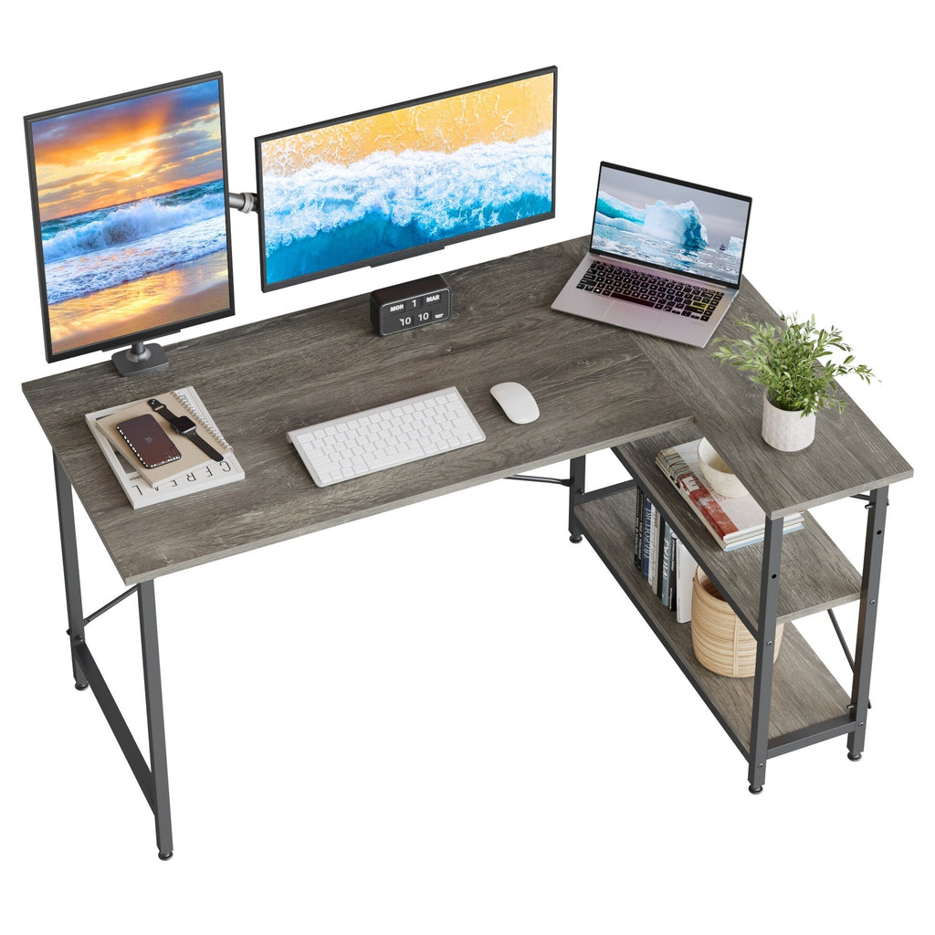 Petit bureau en L avec étagères de rangement Bureau d'ordinateur d'angle