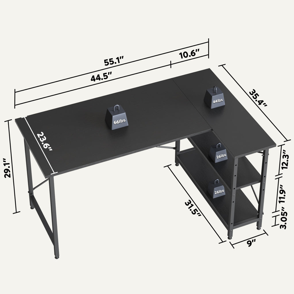 Petit bureau en L avec étagères de rangement Bureau d'ordinateur d'angle