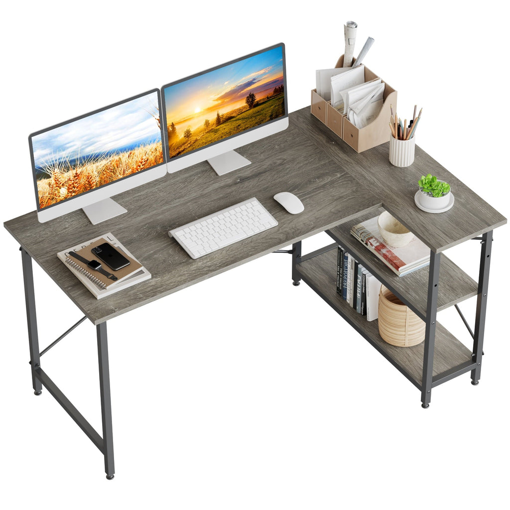 Petit bureau en L avec étagères de rangement Bureau d'ordinateur d'angle