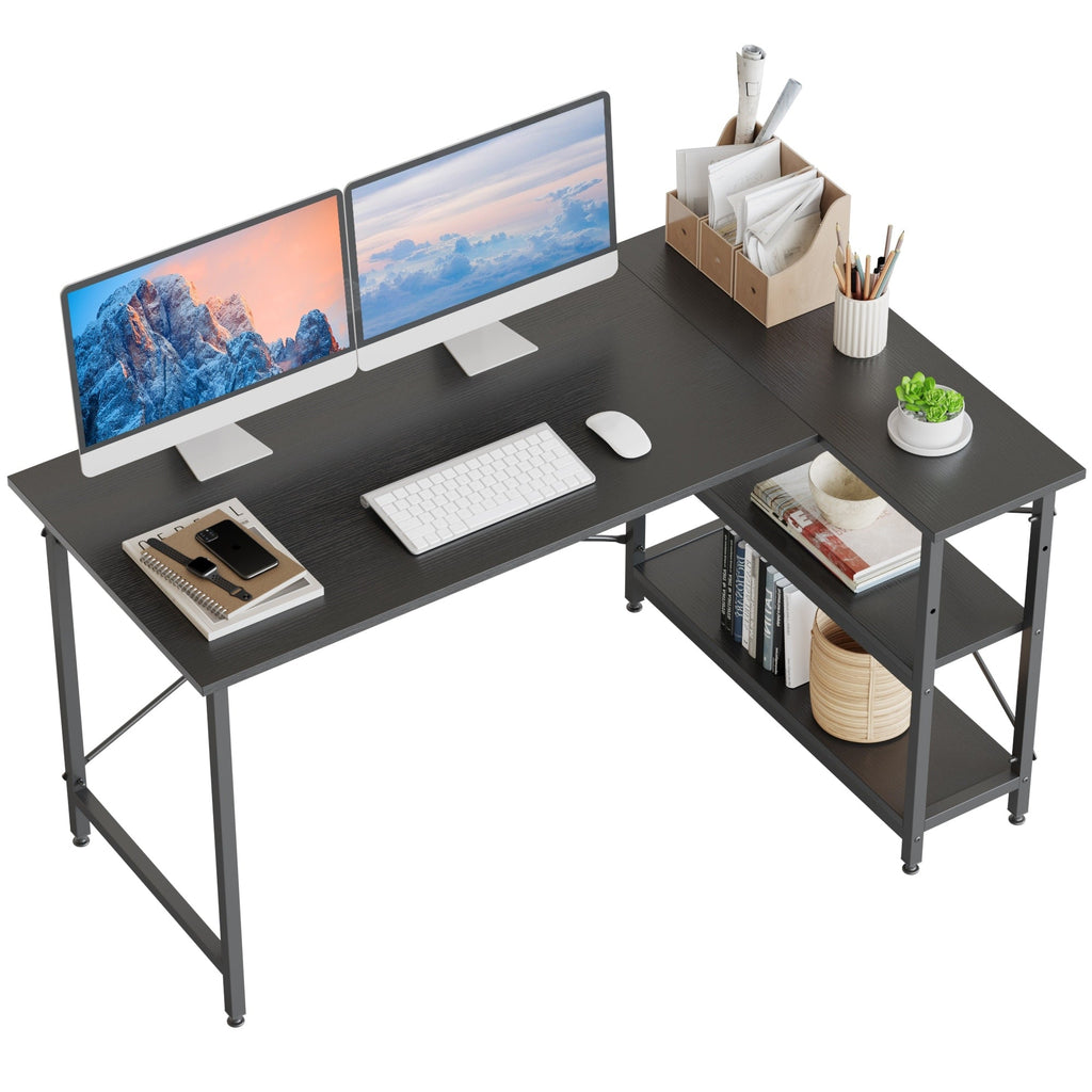 Petit bureau en L avec étagères de rangement Bureau d'ordinateur d'angle