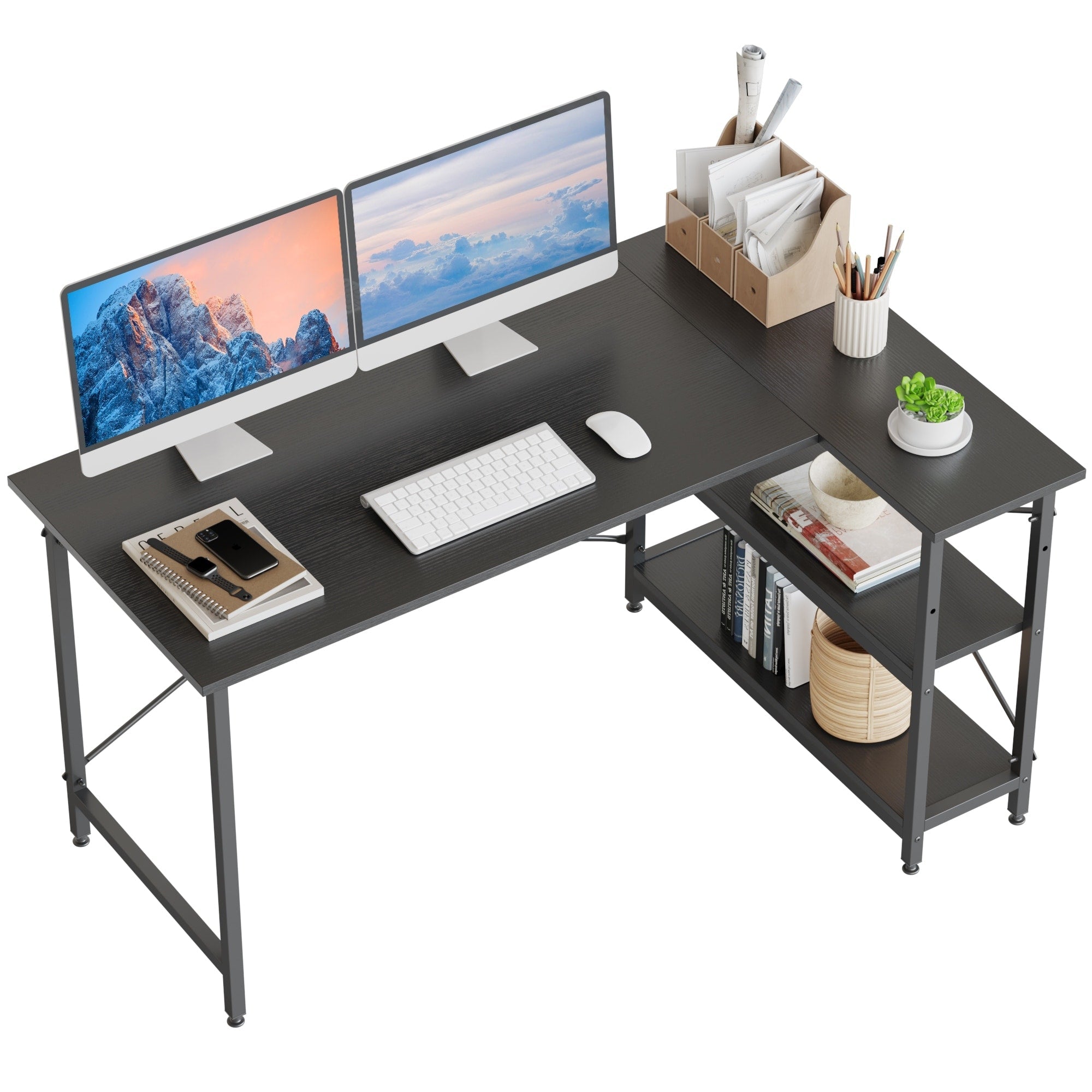 Petit bureau en L avec étagères de rangement Bureau d'ordinateur d'angle